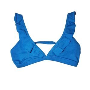 Vitamin A Flutter Sleeve Ruffle Malibu Bikini Top Bright Blue V-Neck Size Large